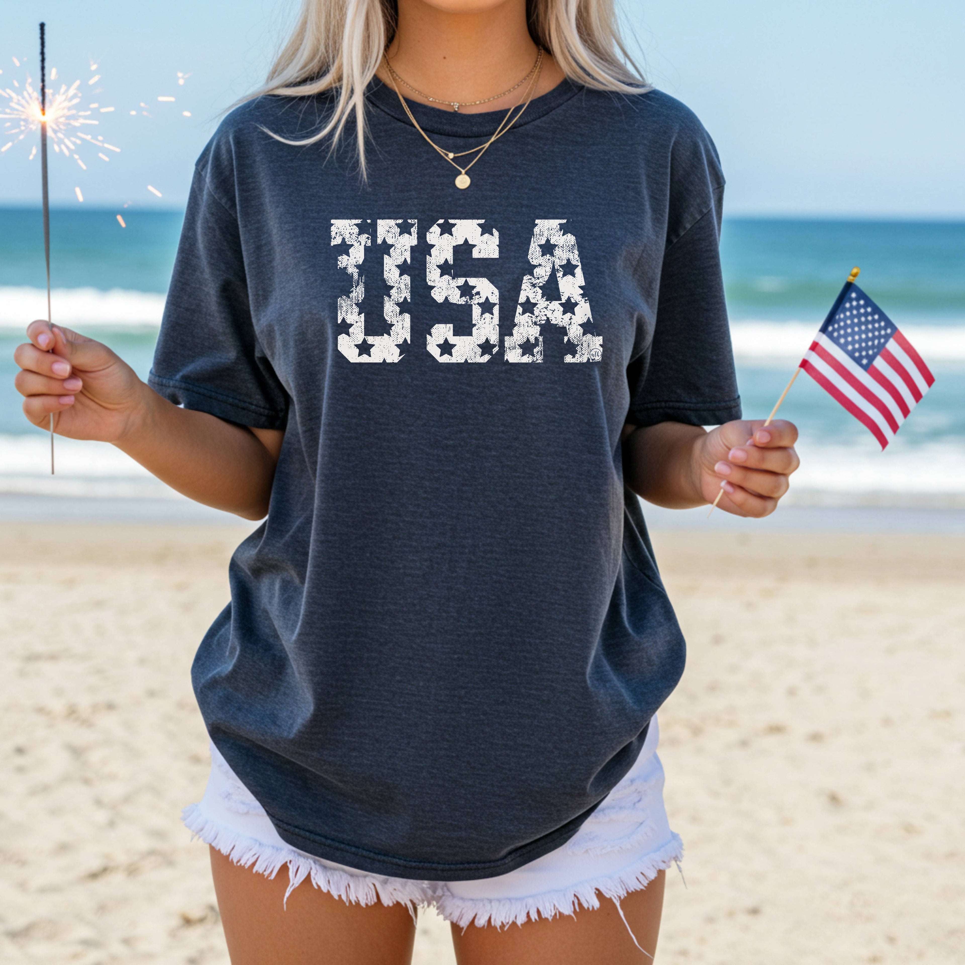 USA Stars July 4th Graphic Tee Unisex , , , Long Sleeve Tee