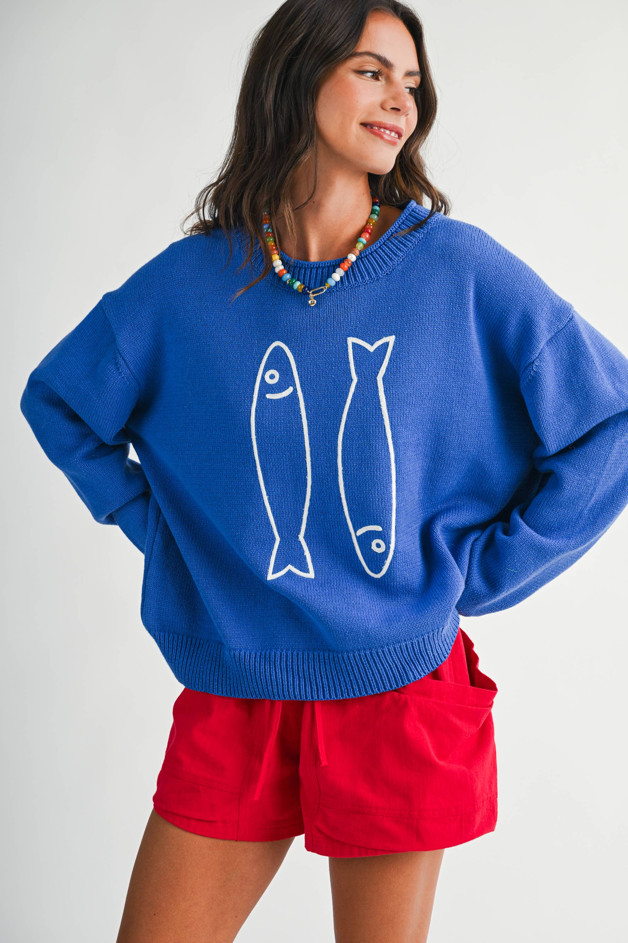 3434GK Oversized Graphic Knit Sweater Unisex , , , Long Sleeve Tee