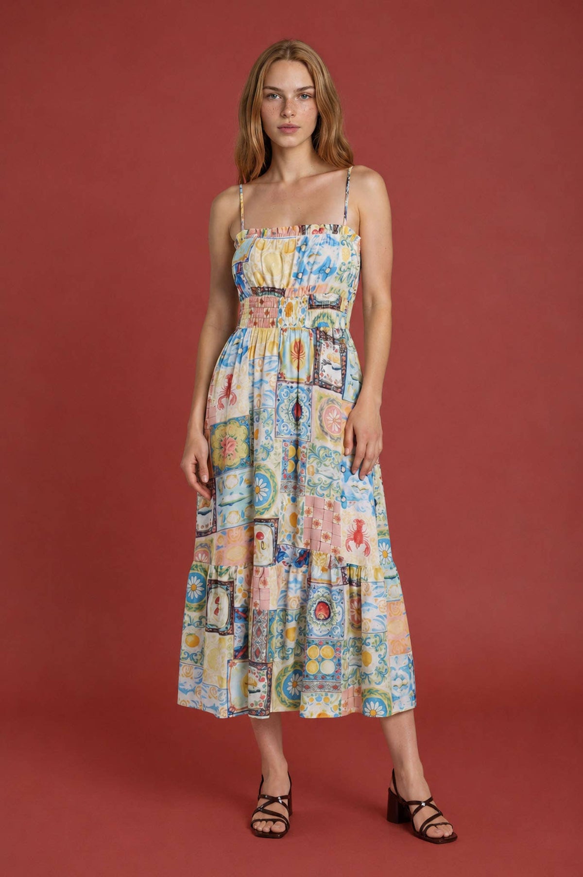 Positano Motif Spaghetti Strap Side Strap Midi Dre Unisex , , , Long Sleeve Tee