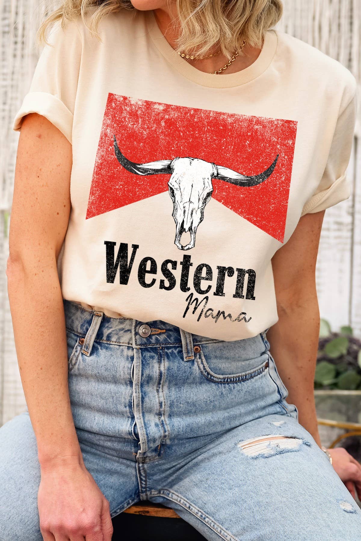 Western Mama Graphic Print Short Sleeve Loose Top Unisex , , , Long Sleeve Tee