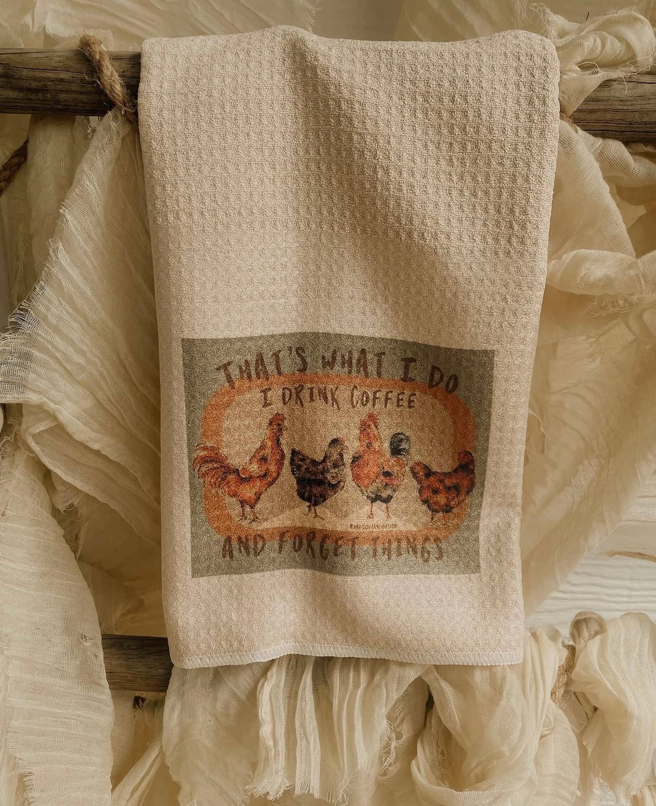 Chickens and Coffee Kitchen Towel Unisex , , , Long Sleeve Tee