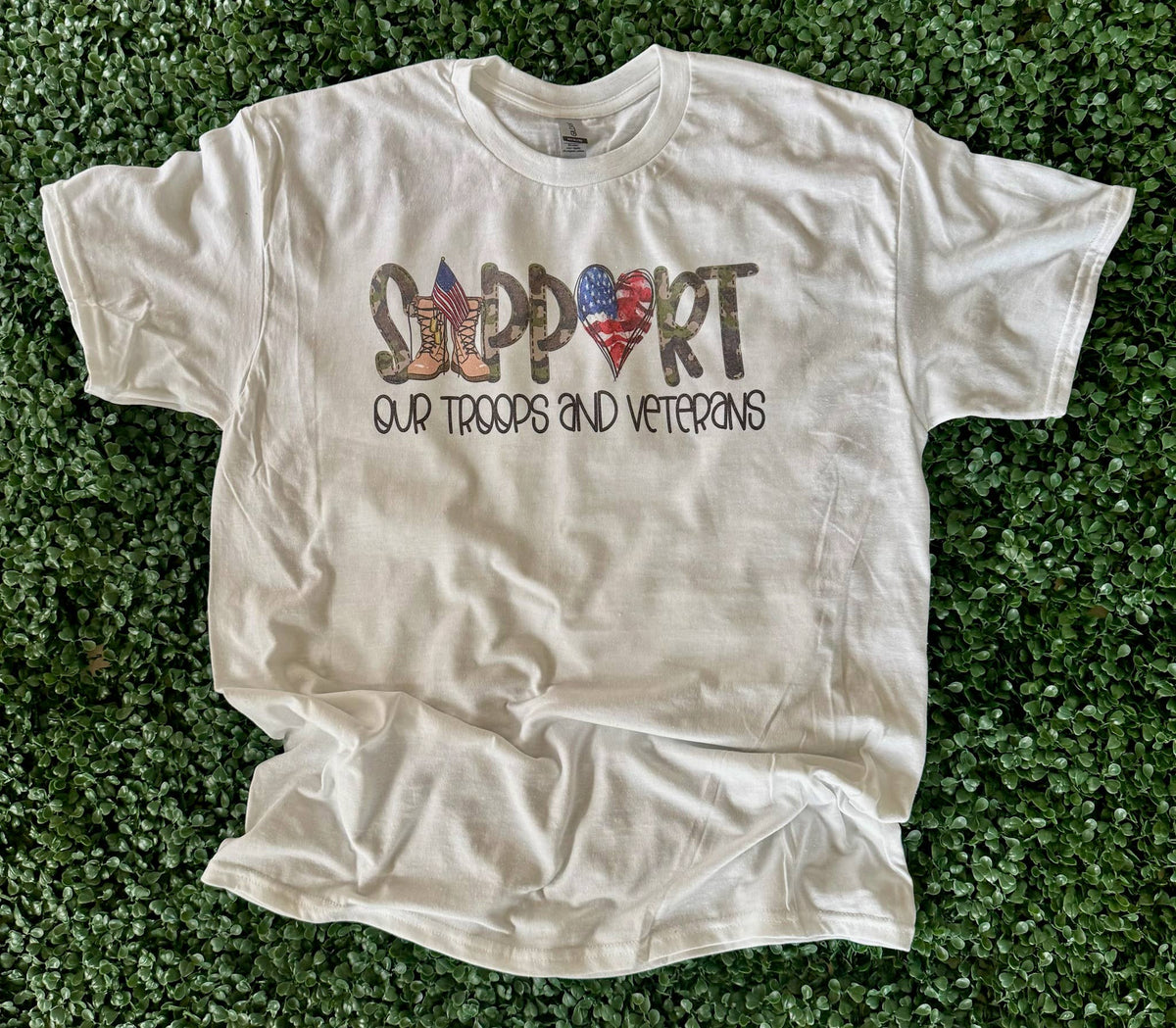 Support Our Troops & Veterans On White Tee Unisex , , , Long Sleeve Tee