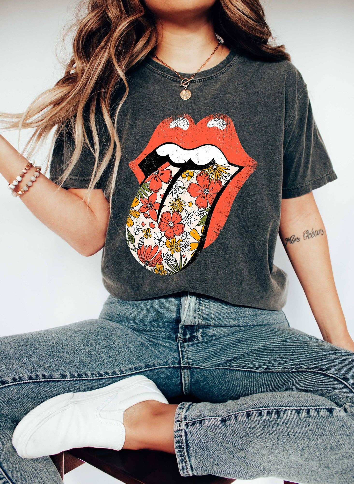 Retro Lips Rock & Roll Unisex , , , Long Sleeve Tee