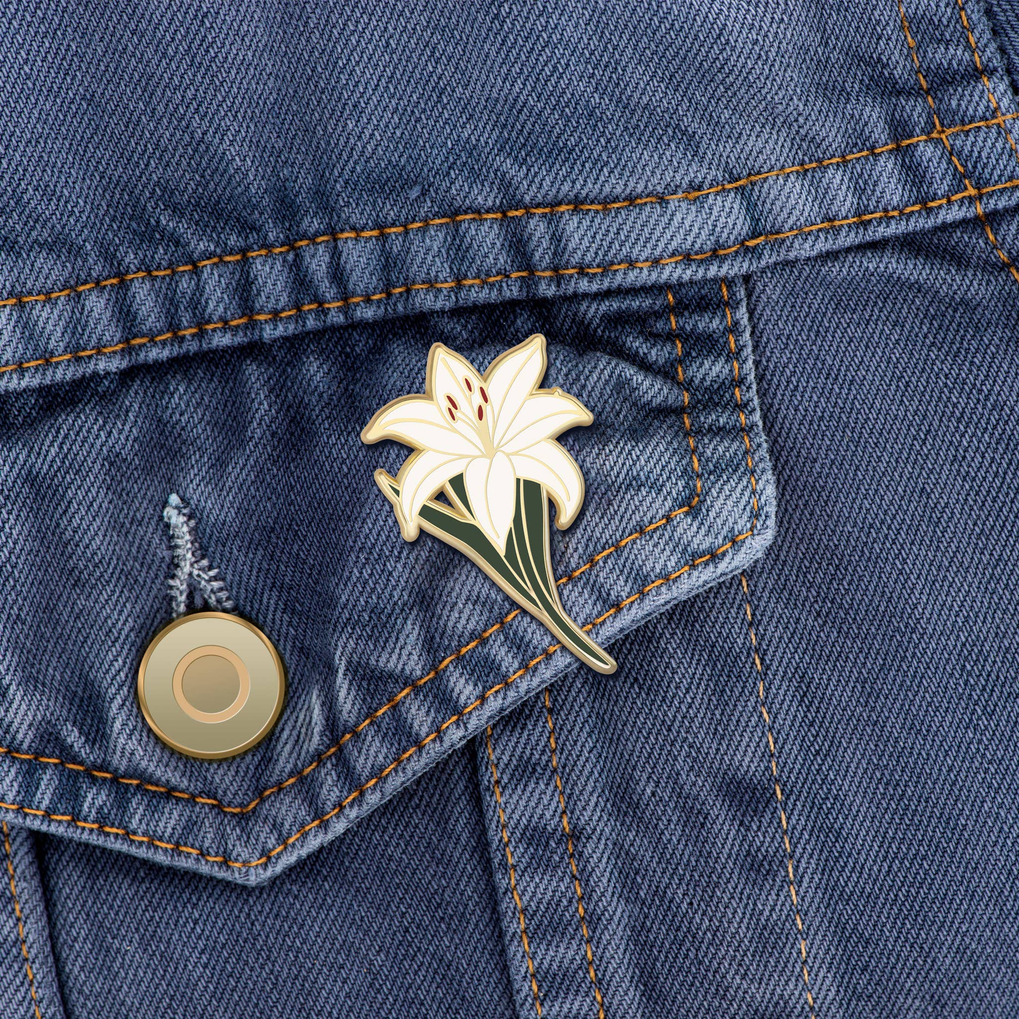 White Lily Flower Enamel Pin | Wedding Lapel Pin Unisex , , , Long Sleeve Tee