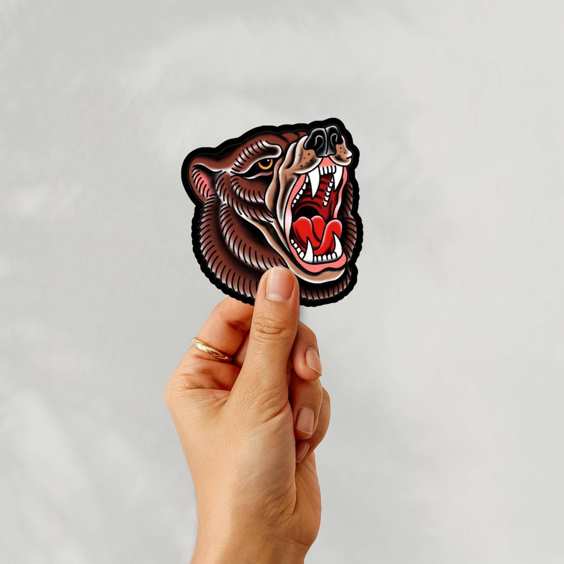 American Traditional Tattoo Bear Head Sticker Unisex , , , Long Sleeve Tee