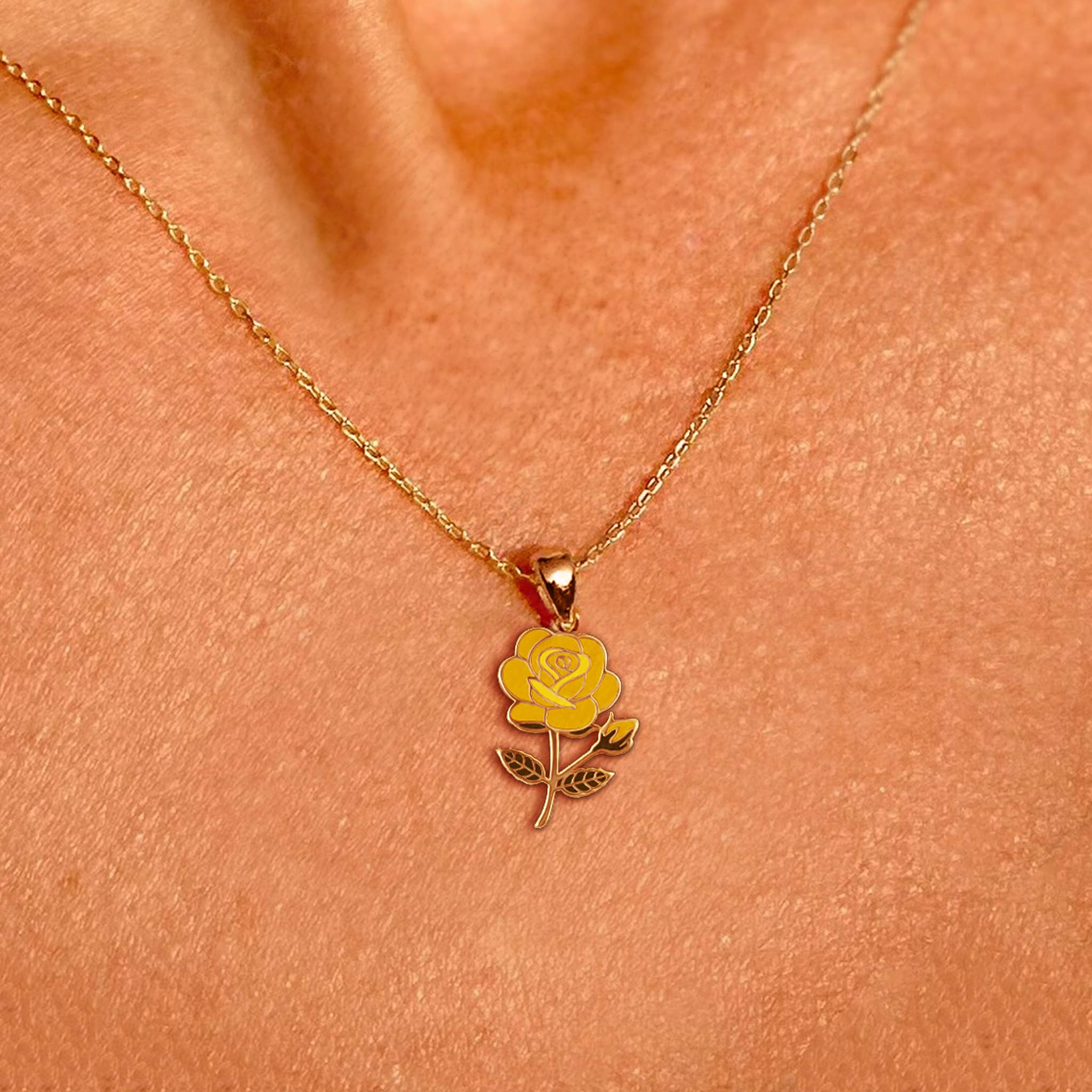 Yellow Rose Flower Necklace June Birth Flower Unisex , , , Long Sleeve Tee