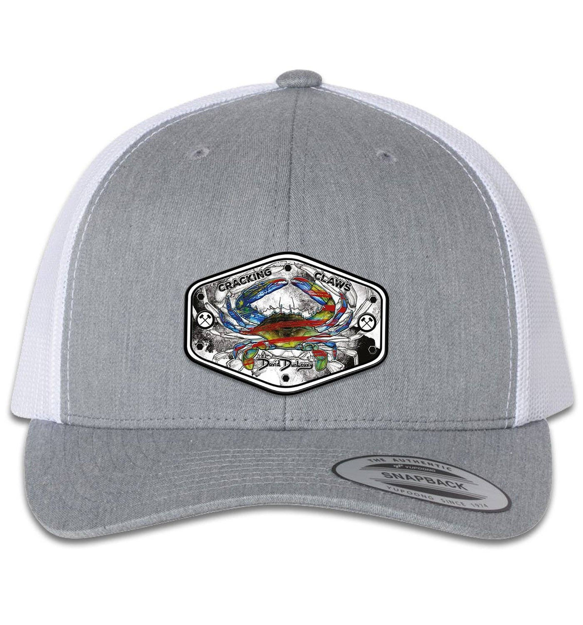 American Blue Crab 6 Panel Trucker Snap Back Heather Grey White Hat Unisex , , , Long Sleeve Tee