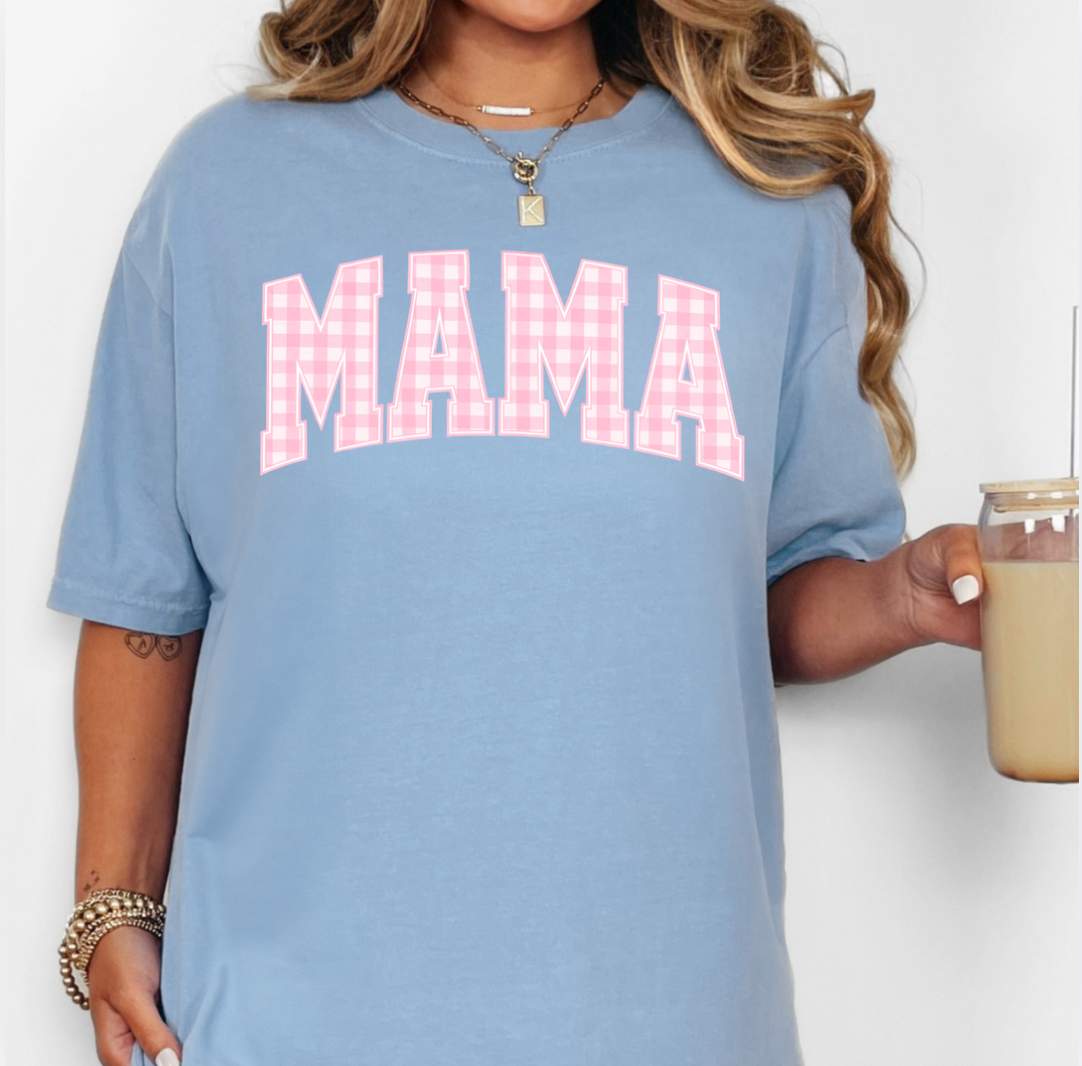 Pink Gingham Mama Comfort Color Tee Unisex , , , Long Sleeve Tee