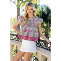 Flutter Sleeve Pleated Print Top Unisex , , , Long Sleeve Tee