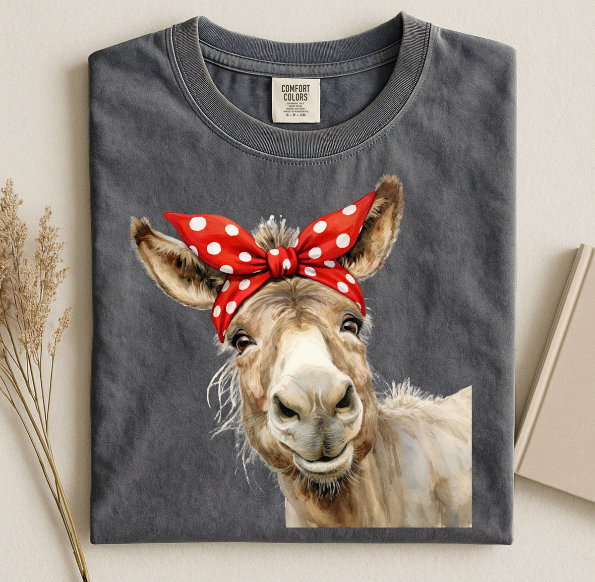Trendy Girl Donkey with Bow Comfort Colors Unisex , , , Long Sleeve Tee