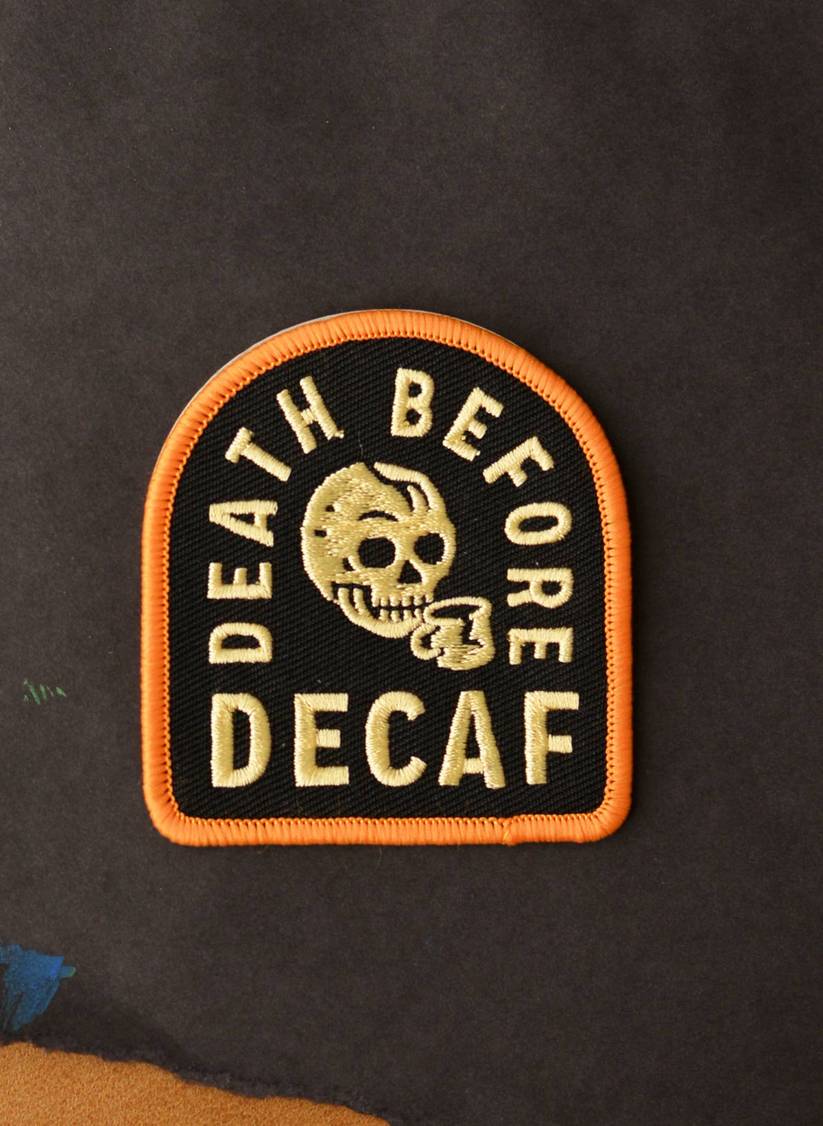 Death Before Decaf Patch Unisex , , , Long Sleeve Tee