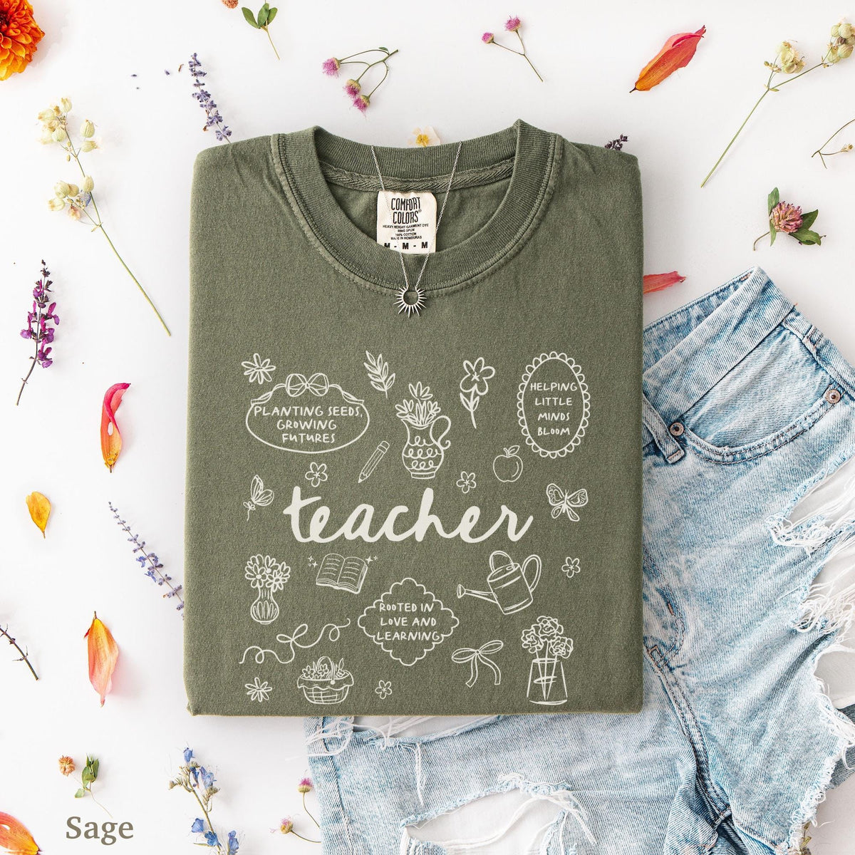 Comfort Colors Teacher Cottagecore Teach Back Shool Tee Spring Floral Teaching Teacher Appreciation