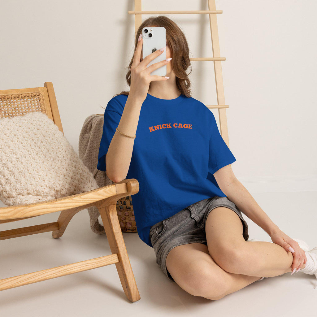 Knick Cage Tee Basketball Pun Ny Basketball Team Hoops Blue Orange Game Day Sports Fan