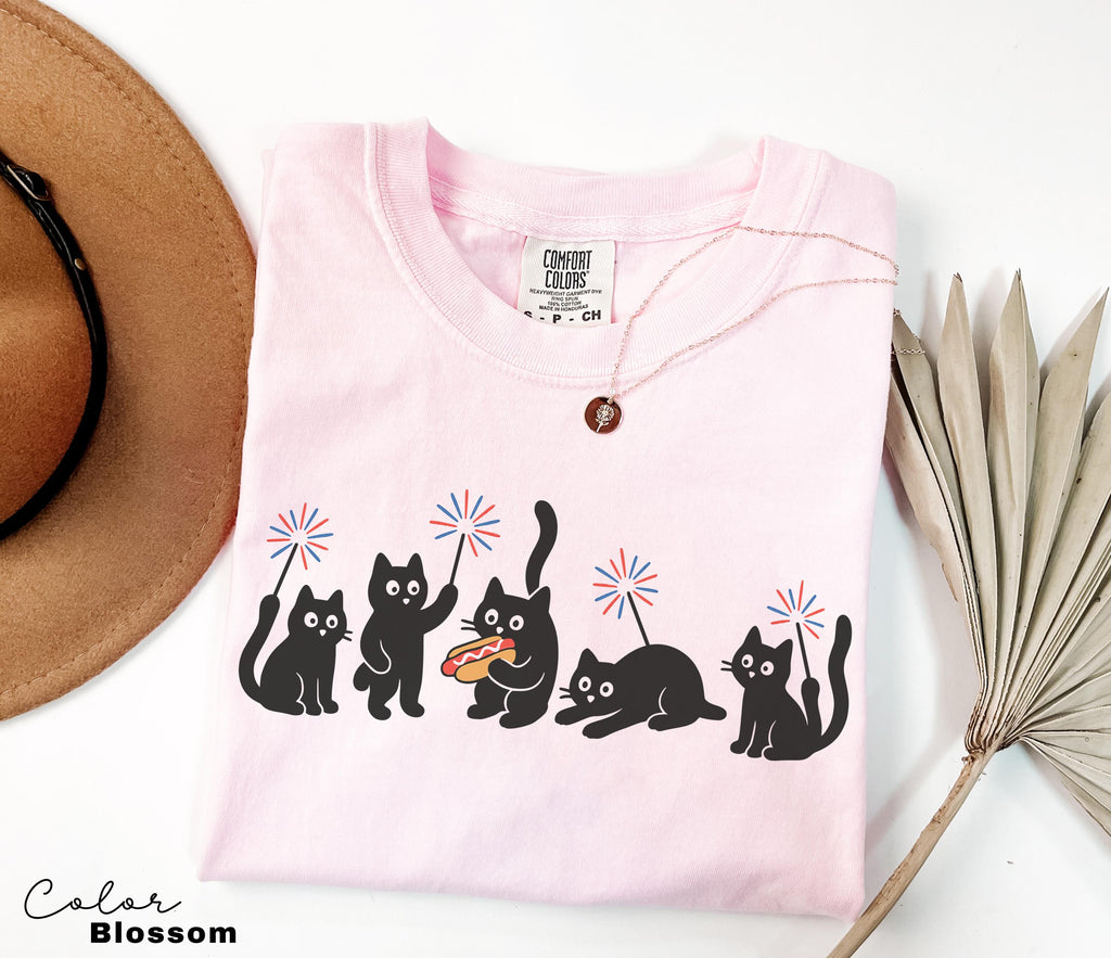 4th July Ca Cats Comfort Colors Cat Lovers Cat Mom Usa Patriotic Tee Black Cat Tee Kitten