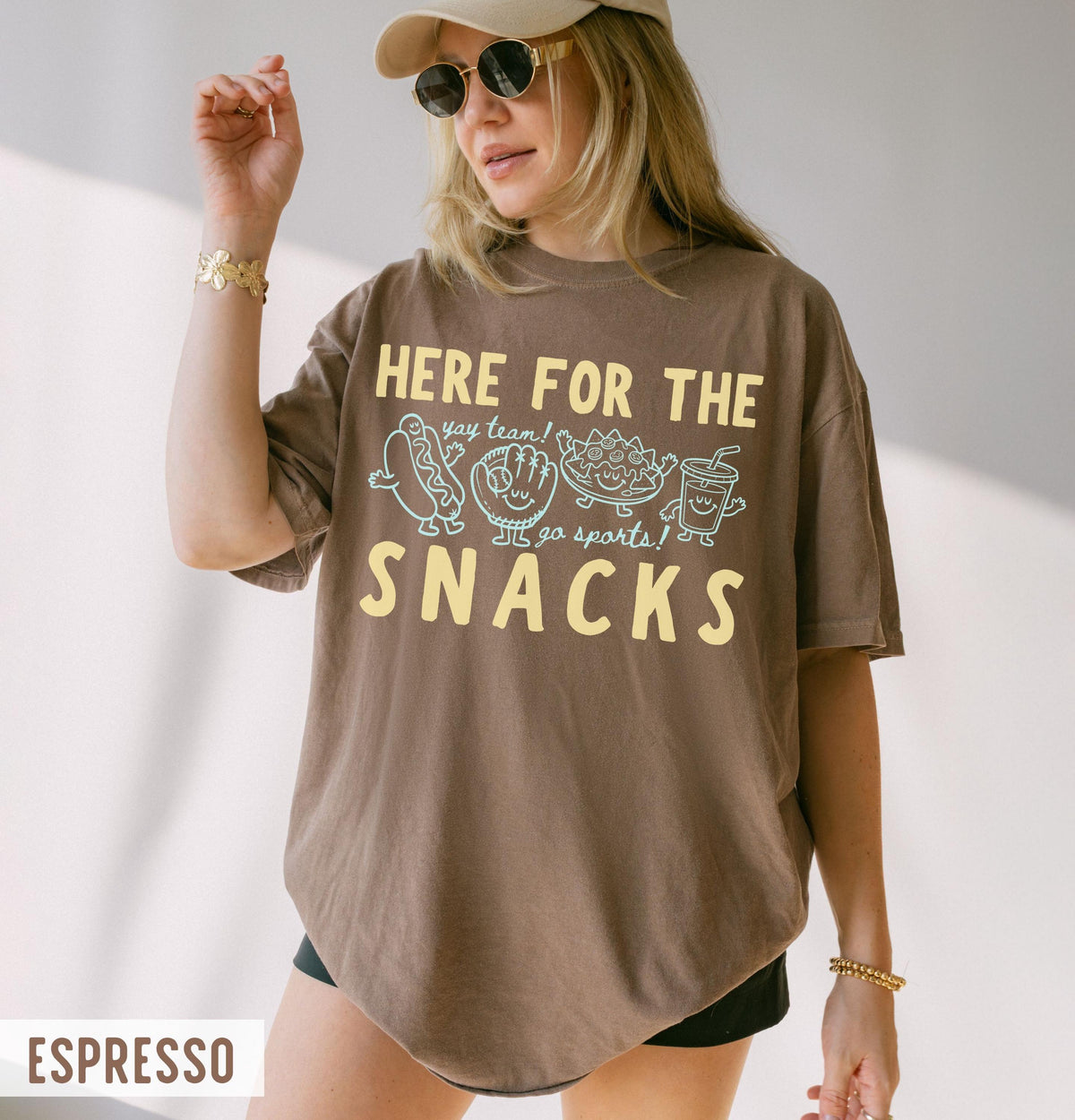 Comfort Colors Here Snacks Doodle Yay Team Go Sports Baseball Tee