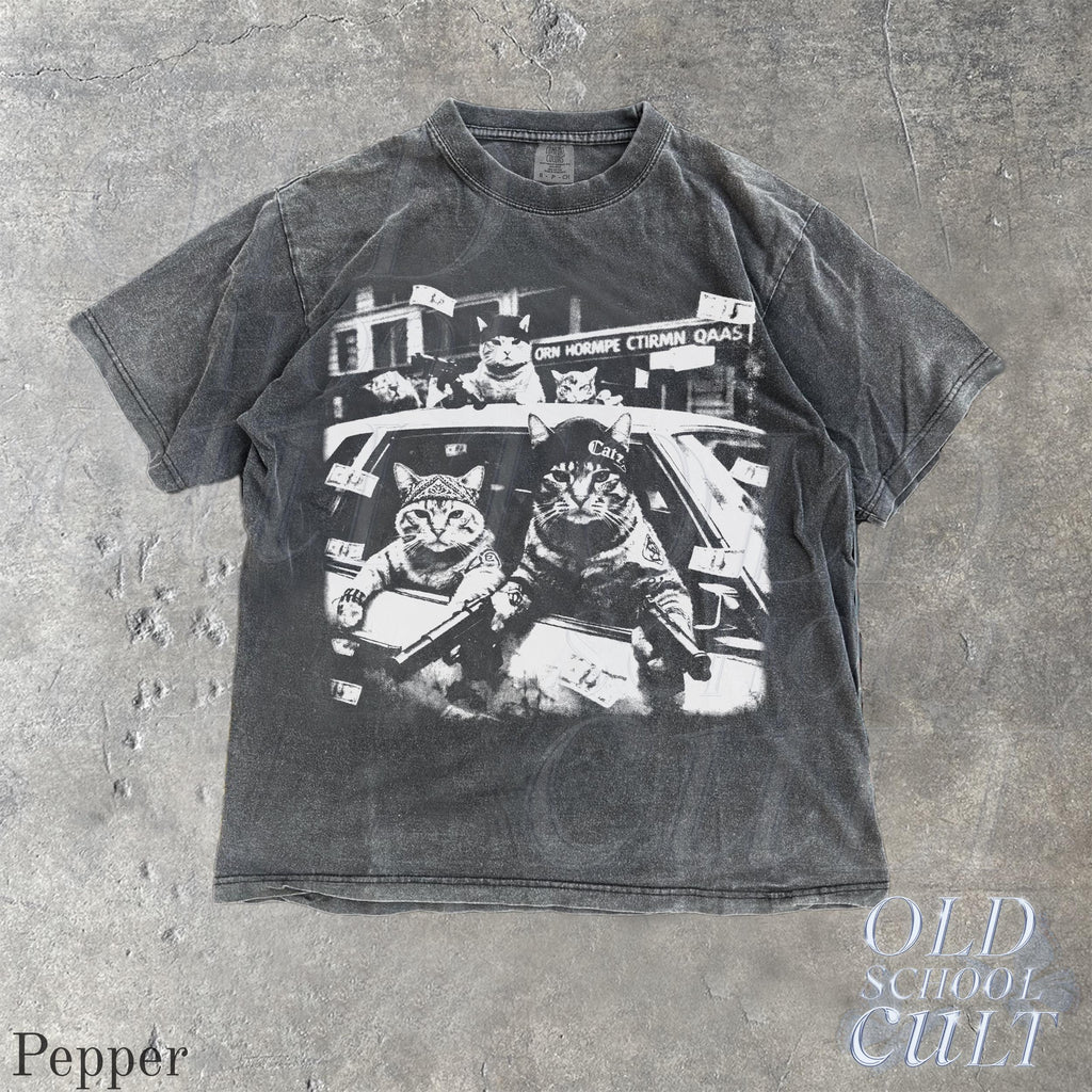 Gangster Cats Vintage Black Cat Tee Retro Streetwear Cat Oversized Cat Lover
