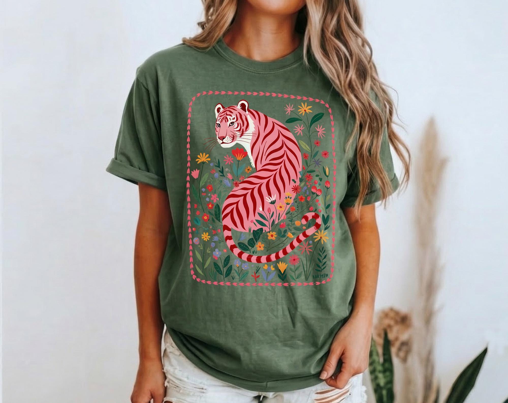 Pink Tiger Floral Comfort Colors Maximalist Wildflower Animal