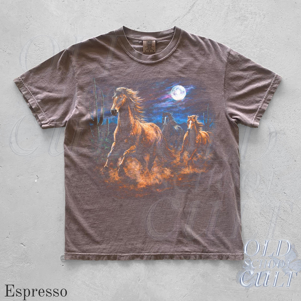 Wild Horses Vintage 90s Retro Moonlit Running Horse Tee