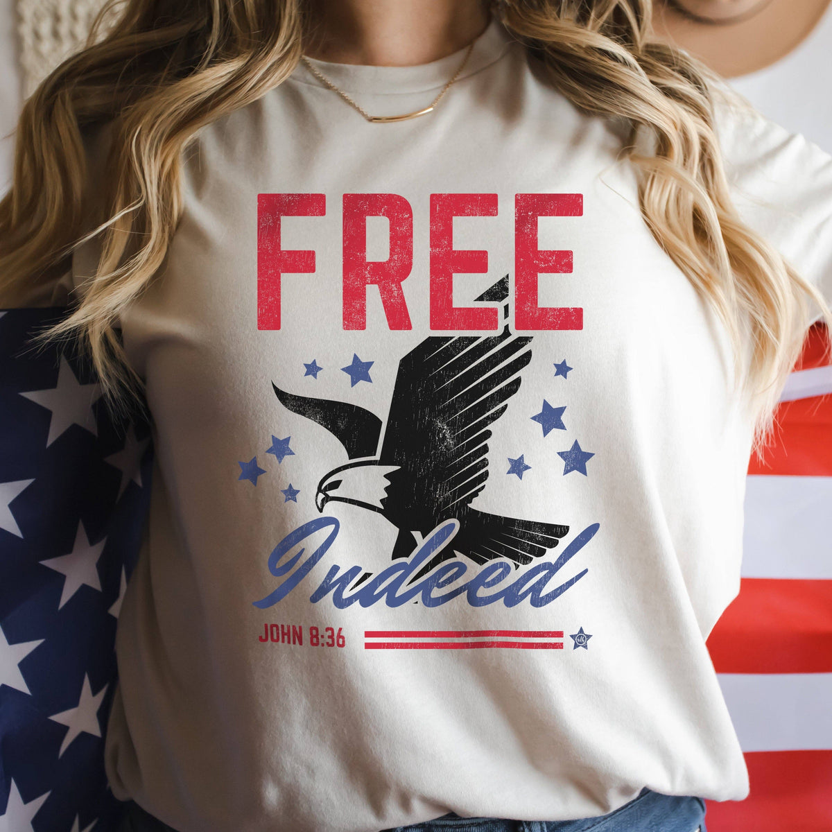 Free Indeed Eagle July 4th Christian Tee Unisex , , , Long Sleeve Tee