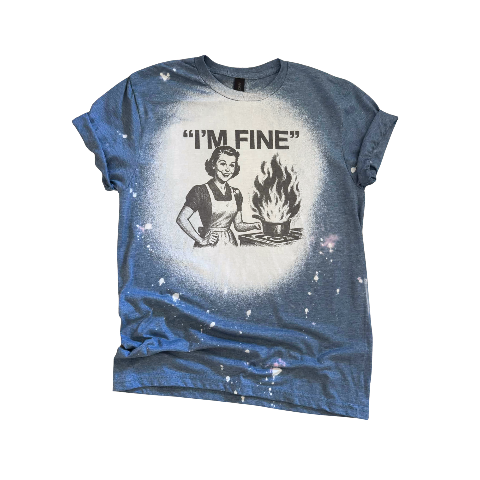 I'm Fine Retro Chaos Kitchen Graphic Tee, Hand Bleached Unisex , , , Long Sleeve Tee