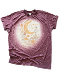 Boho Crescent Moon + Florals Bleached Tee Unisex , , , Long Sleeve Tee