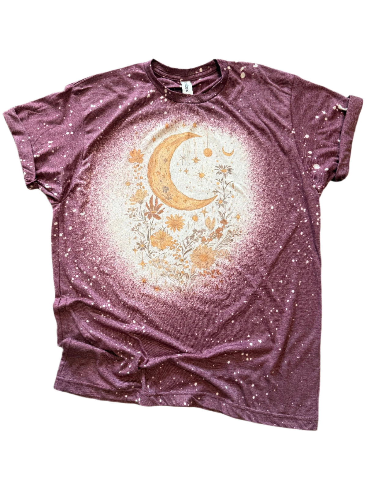 Boho Crescent Moon + Florals Bleached Tee Unisex , , , Long Sleeve Tee