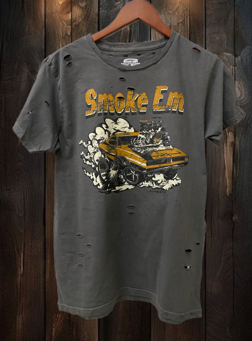 Smoke Em Muscle Car Distressed Faded Black Unisex , , , Long Sleeve Tee