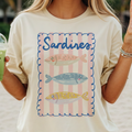 Preppy Sardines Fish Stripe Pink Blue Coastal Graphic Tee Unisex , , , Long Sleeve Tee