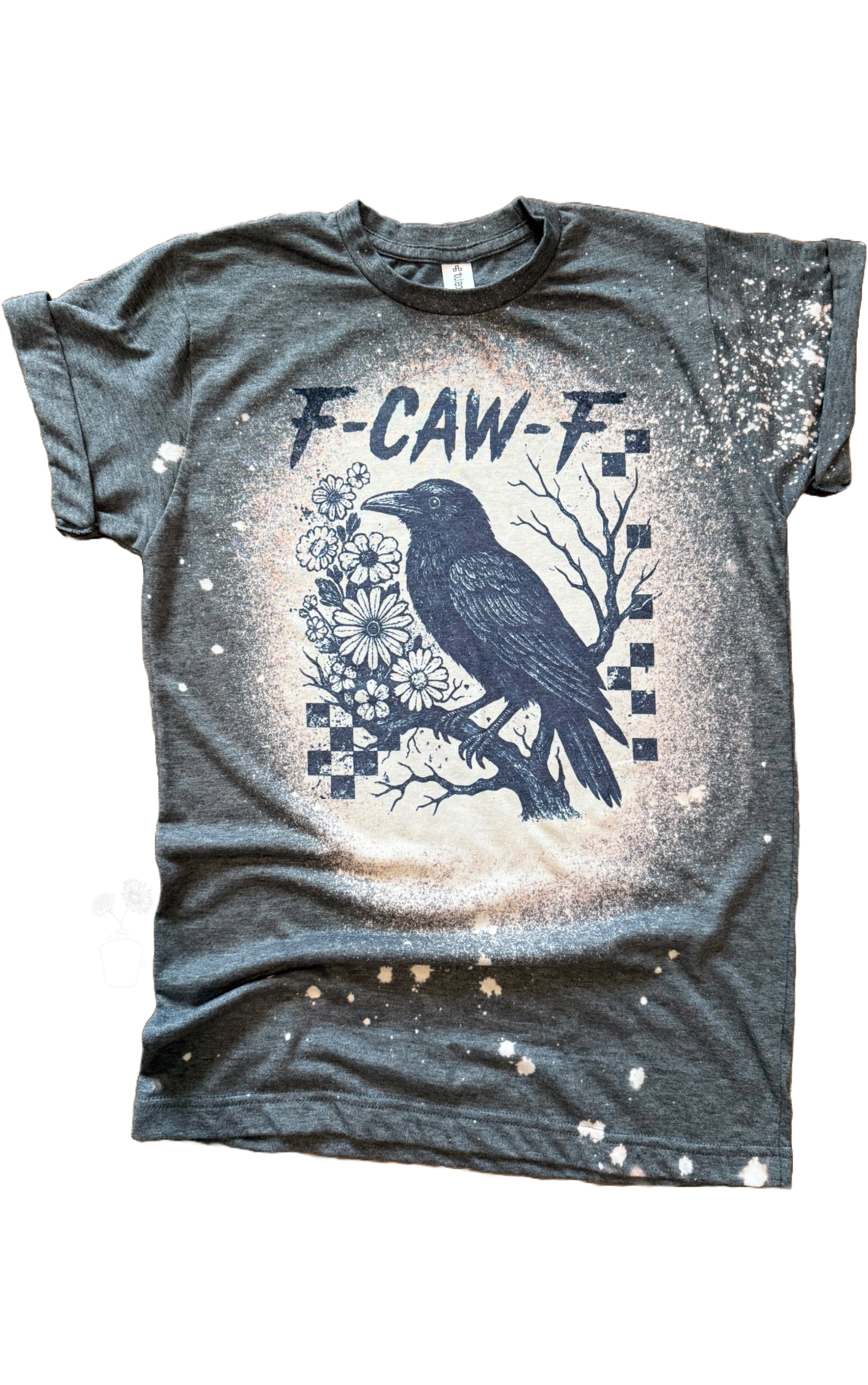 F-Caw-F Raven Checkered Bleached Tee Unisex , , , Long Sleeve Tee