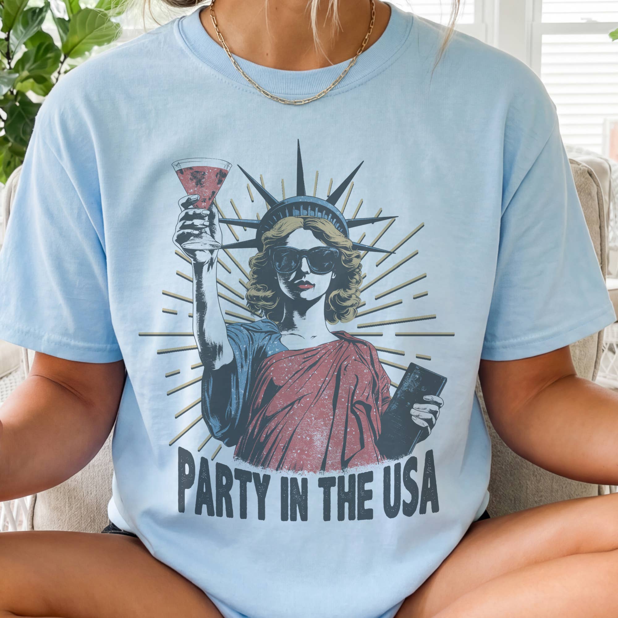 USA Party in the USA Lady Liberty 4th of July Graphic Tee Unisex , , , Long Sleeve Tee