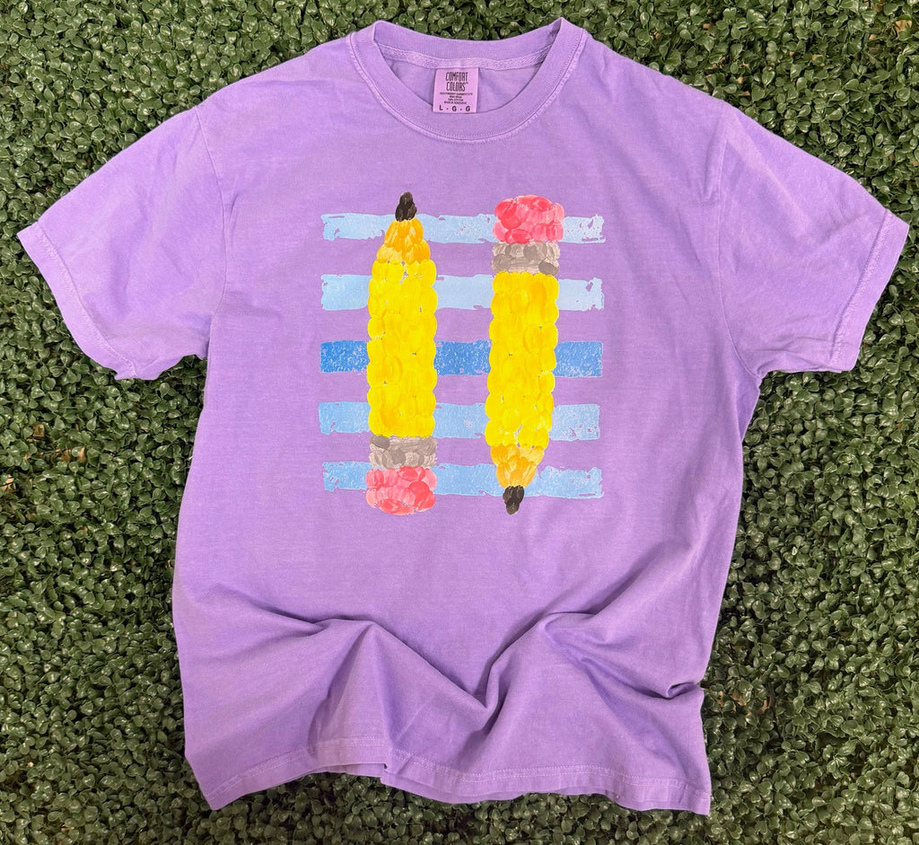 Pencils with Stripes On Comfort Colors Violet
