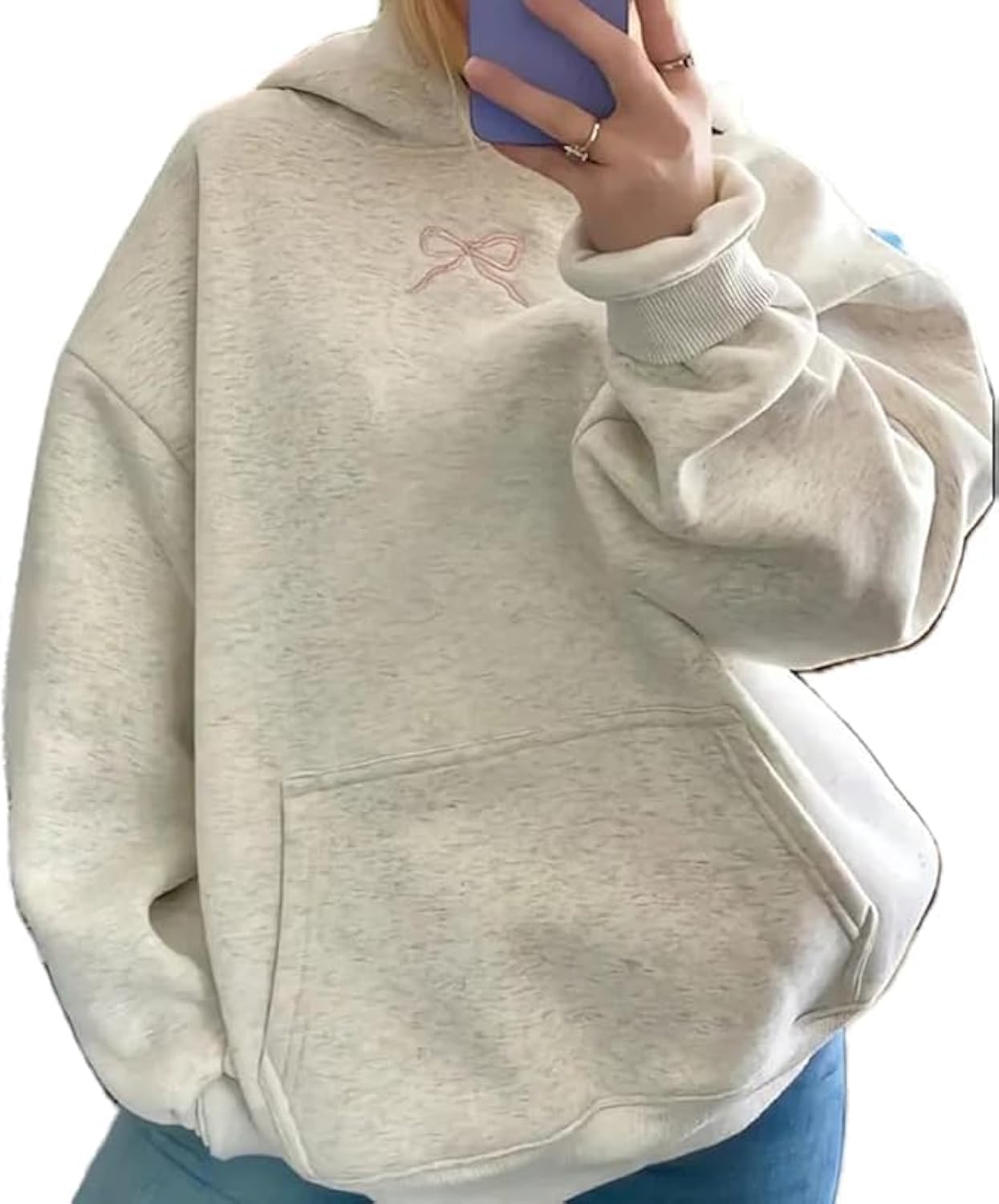 Hoodies for Teen Girls Long Sleeve Cute Sweatshirts Hooded Embroideried Bow Sweatshirt Preppy Clothes Fall Winter