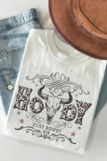 Women Western Graphic Print Short Sleeve Loose Top Unisex , , , Long Sleeve Tee