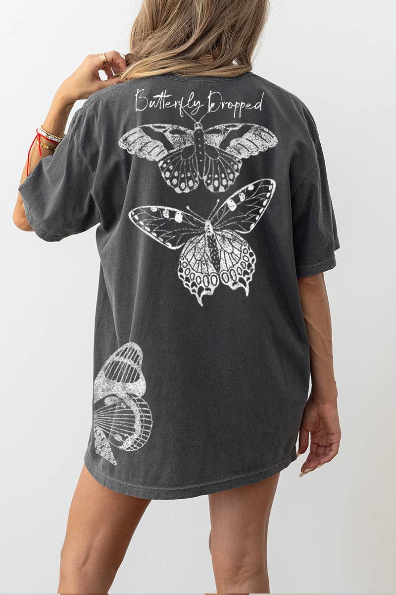 Butterfly Dropped Graphic Oversized Tee Unisex , , , Long Sleeve Tee
