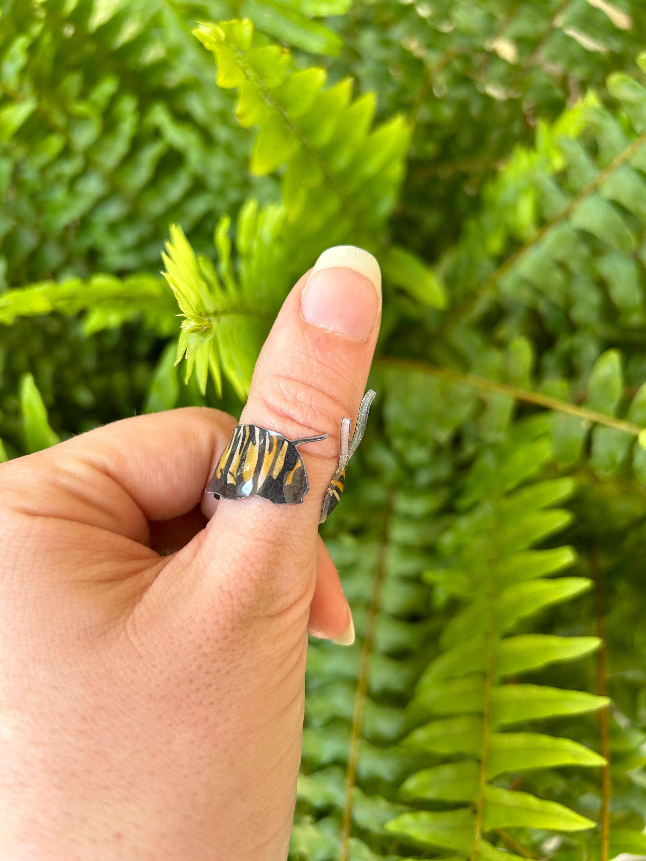 Monarch Caterpillar Thumb Ring, Bug Insect Jewelry Unisex , , , Long Sleeve Tee