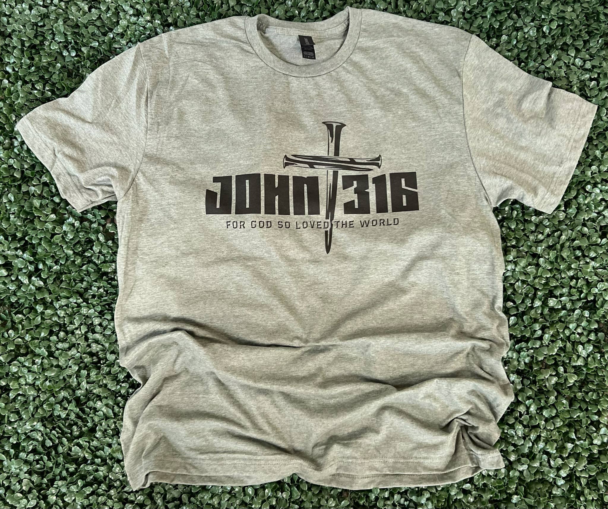 John 3:16 On Gildan Softstyle Heather Military Green Unisex , , , Long Sleeve Tee