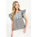 Flutter Sleeve Fringe Tweed Top Unisex , , , Long Sleeve Tee
