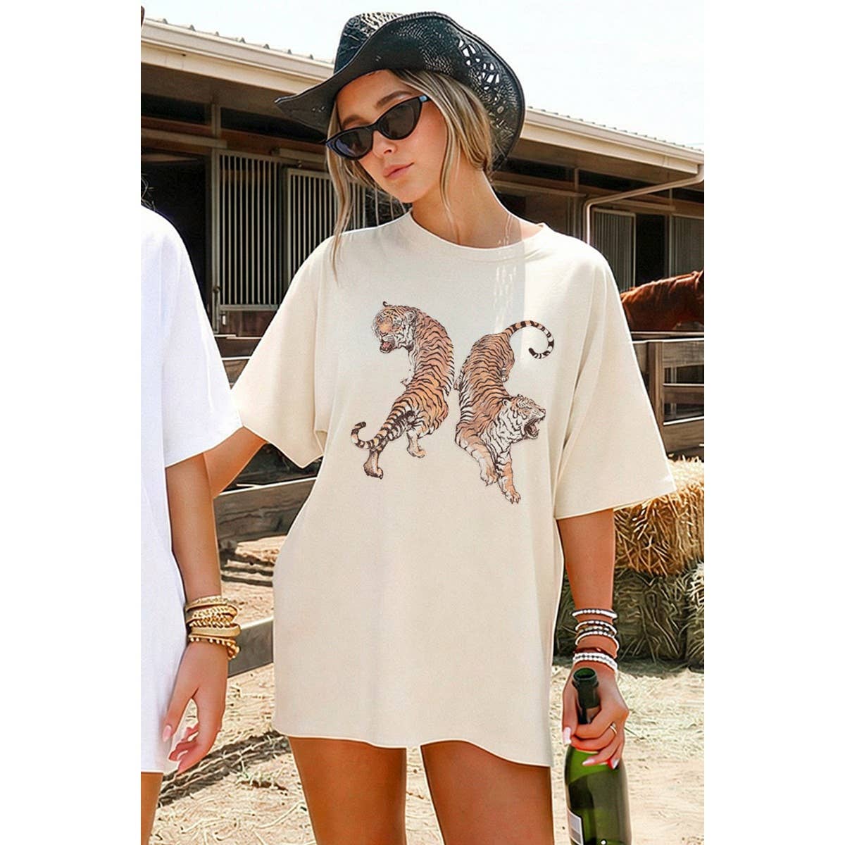 Two Tigers Graphic Oversized Tee Unisex , , , Long Sleeve Tee