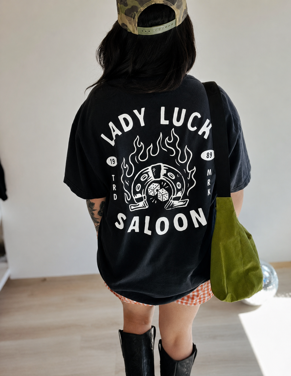 Lady Luck Saloon Edgy Grunge Womens Graphic Tee - Black