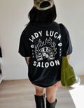Lady Luck Saloon Edgy Grunge Womens Graphic Tee - Black