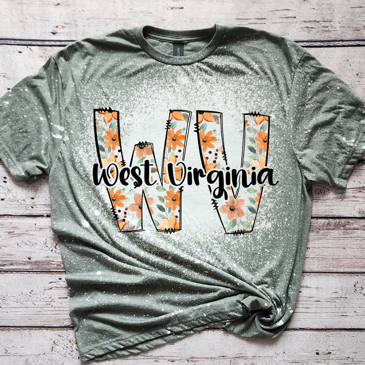 West Virgina Floral Bleached Unisex , , , Long Sleeve Tee