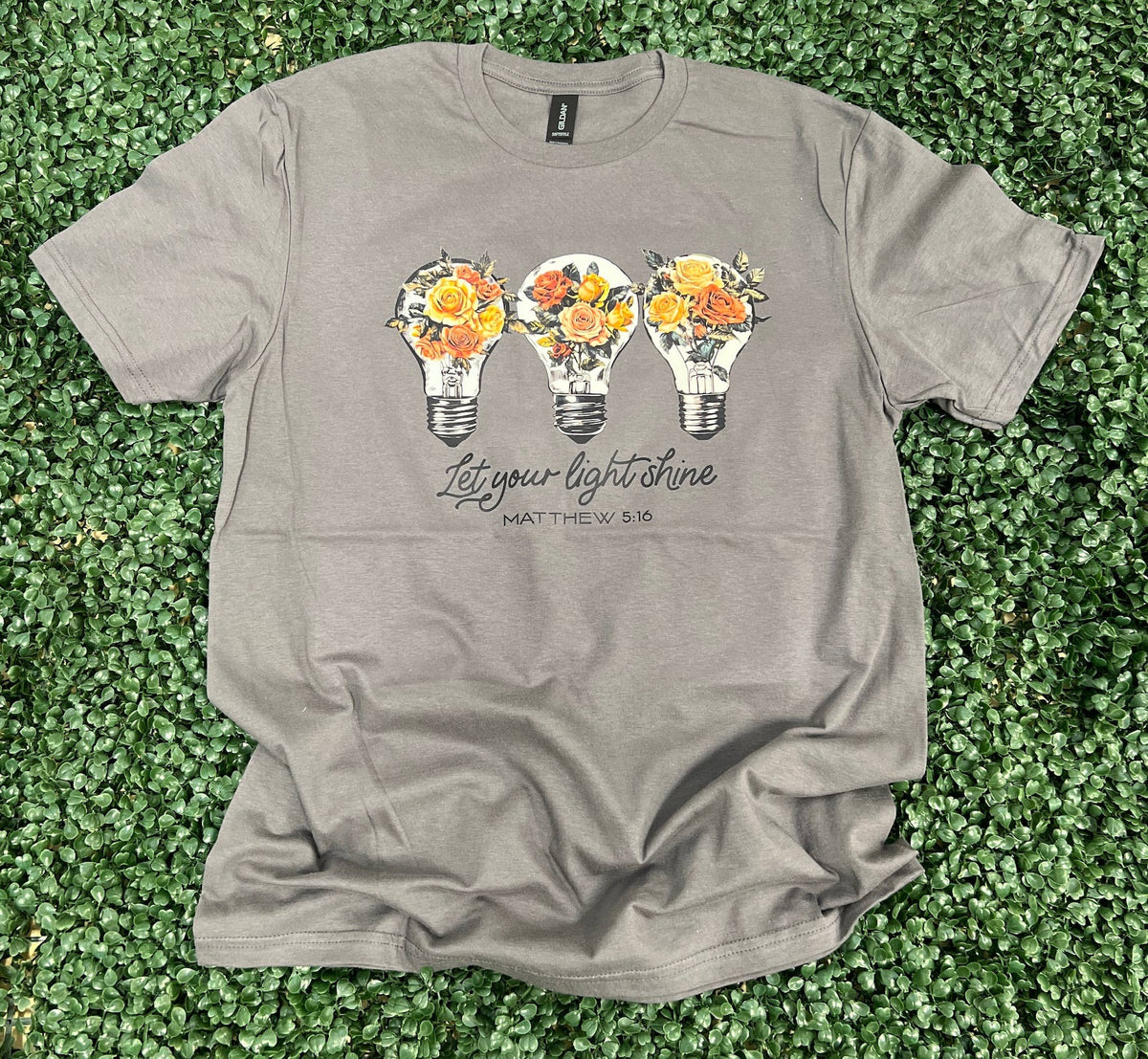 Let Your Light Shine Lightbulbs On Gildan Softstyle Charcoal Unisex , , , Long Sleeve Tee