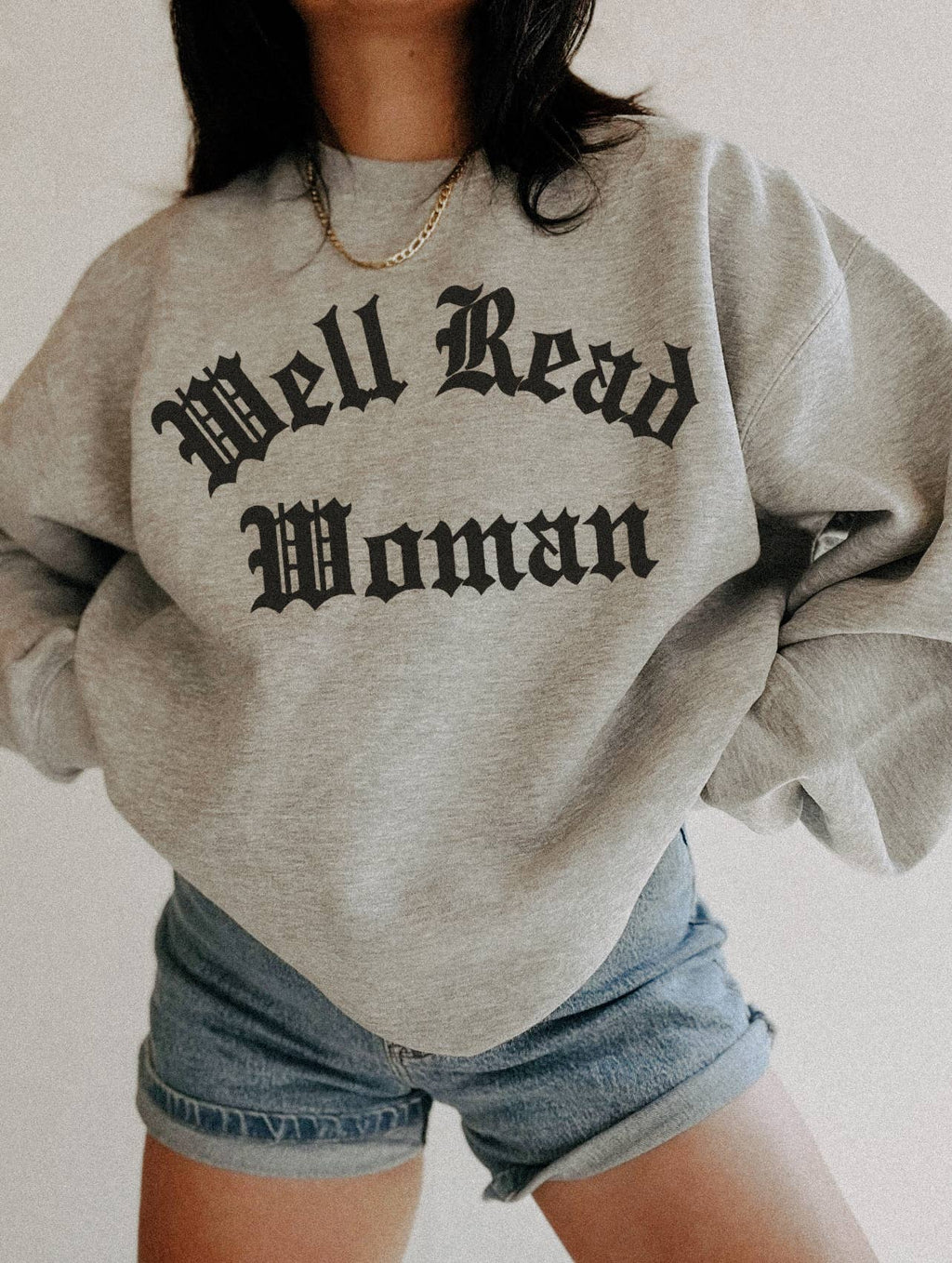 Well Read Woman Bookish Book Graphic Sweatshirt - Ash