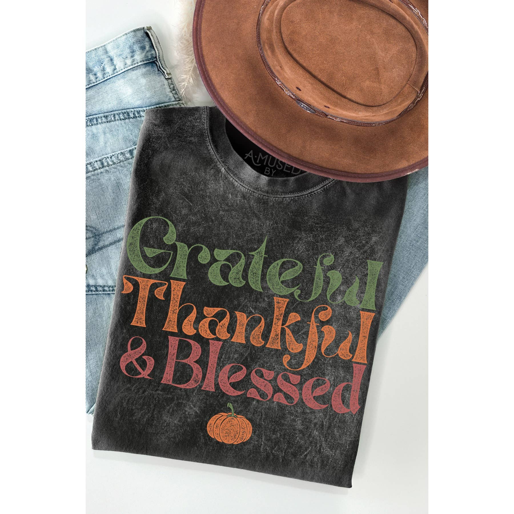 Grateful Thankful - Mineral Wash Unisex , , , Long Sleeve Tee