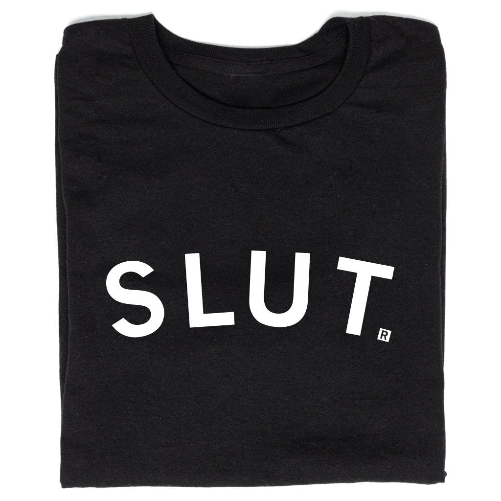 Slut Graphic , Black with White Screen Print Unisex , , , Long Sleeve Tee
