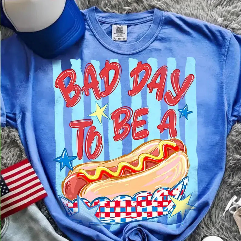 Bad Day To Be A Hotdog Comfort Colors July 4th Summer Unisex , , , Long Sleeve Tee