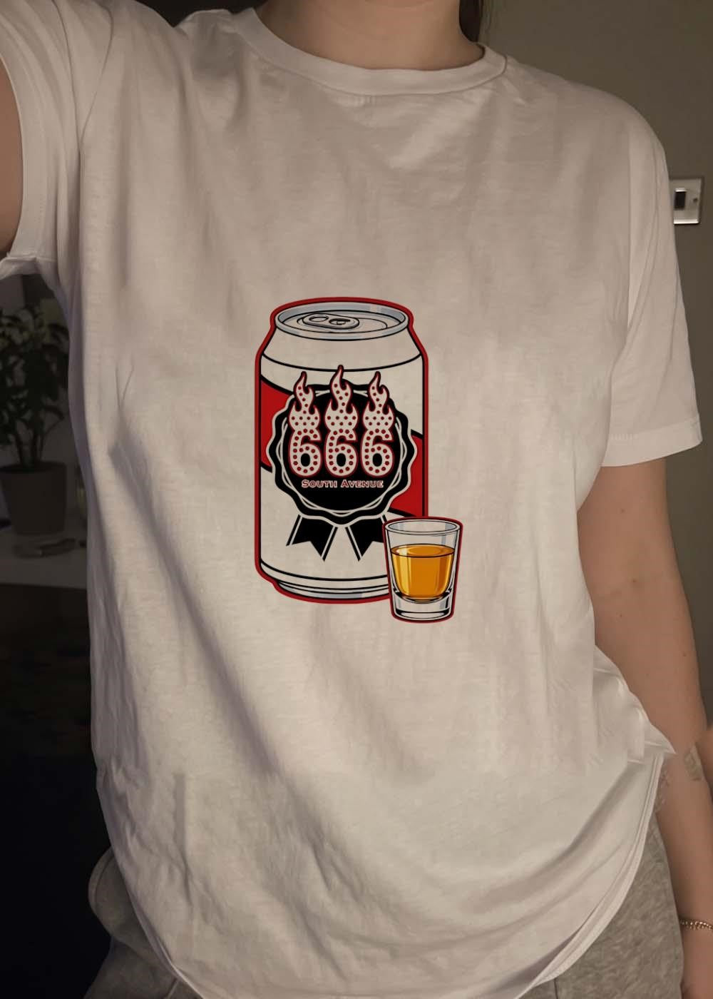 666 South Avenue Beer Can and Shot Glass T-Shirt