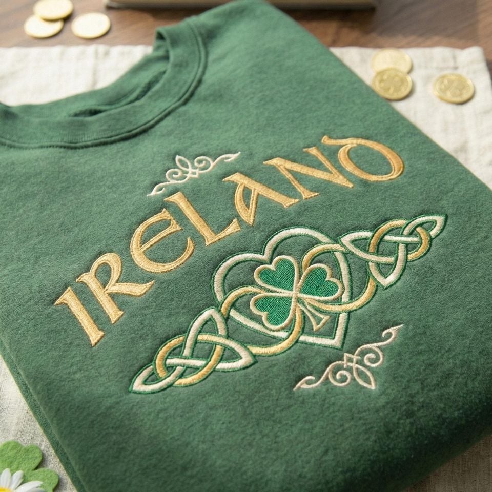 Embroidered Ireland Sweatshirt, Irish Flag Hoodie, Lucky Travel Shirt