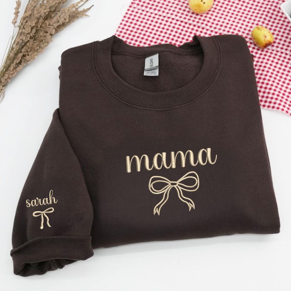 Embroidered Mama Sweatshirt, Personalized Mom Gift, Custom Sleeve