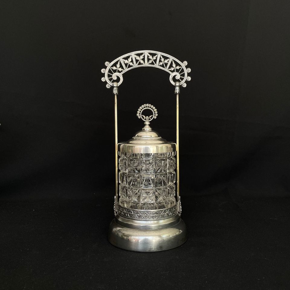 Antique Pressed Glass Marmalade Jar – Silver Plated Caddy, ACME Toronto